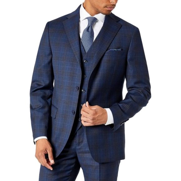 Tallia Men's Verdello Wool Slim Fit Two-Button Blazer 42 Long Navy